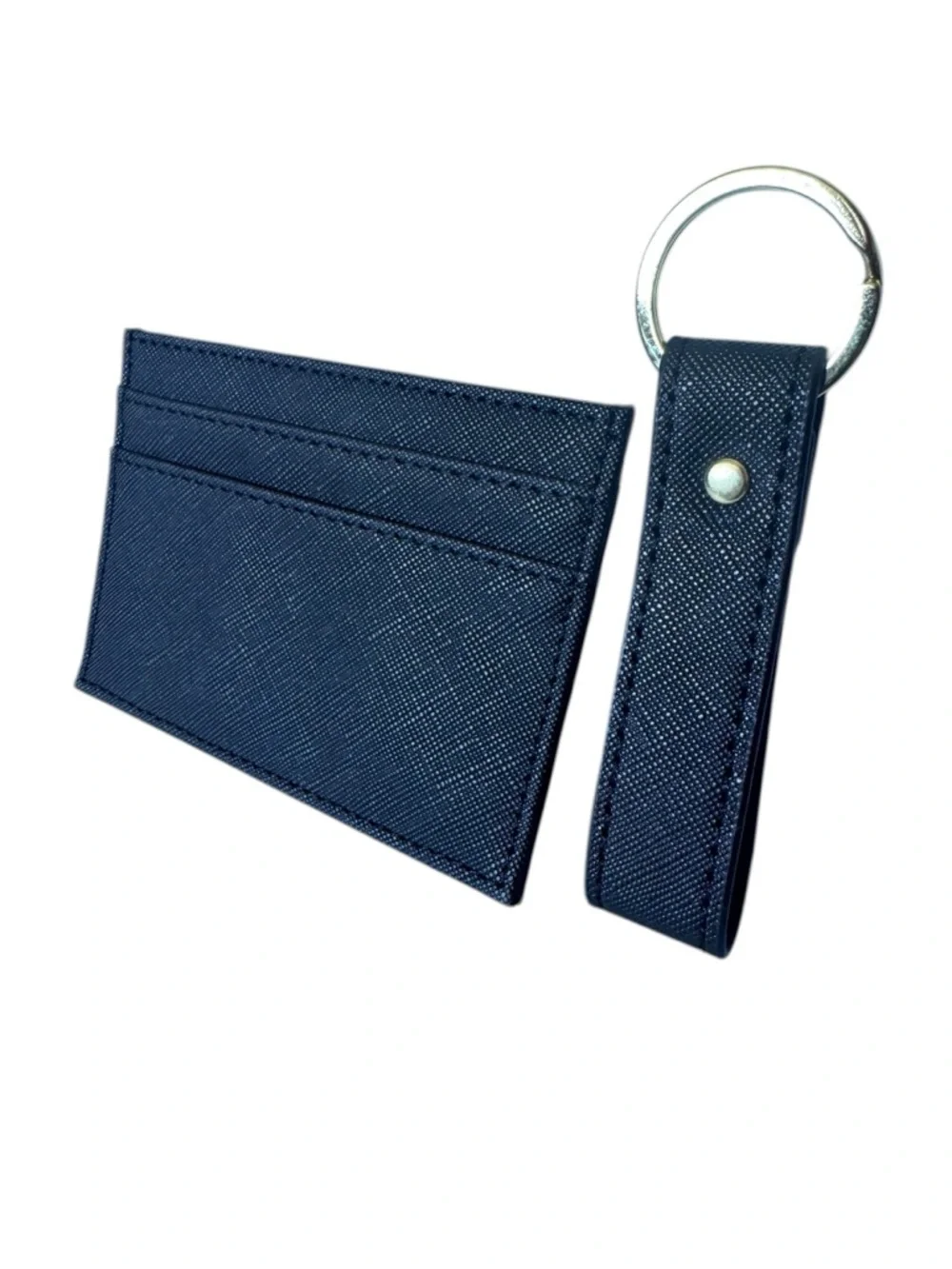Slim Card Wallet with Matching Keyring Set - Black and Gold